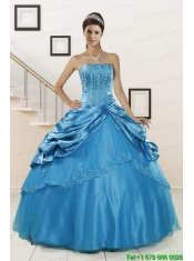 2015 Spring Wonderful Strapless Appliques Quinceanera Dresses in Teal