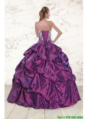 2015 Strapless Embroidery Quinceanera Dresses in Purple