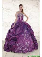 2015 Strapless Embroidery Quinceanera Dresses in Purple