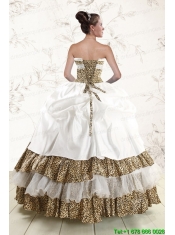 2015 Strapless Leopard Quinceanera Dresses with Hand Made Flower