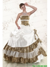 2015 Strapless Leopard Quinceanera Dresses with Hand Made Flower