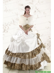 2015 Strapless Leopard Quinceanera Dresses with Hand Made Flower