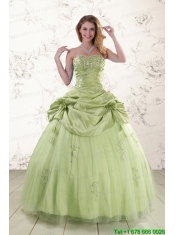 2015 Sweetheart Beading Quinceanera Dress in Yellow Green