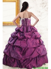 2015 Sweetheart Purple Quinceanera Dresses with Appliques and Pick Up