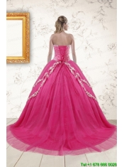 2015 Sweetheart Rose Pink Quinceanera Dresses with Sequins and Appliques