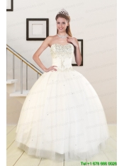 2015 Sweetheart White Elegant Quinceanera Dresses with Beading