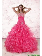 2015 Top Seller Sweetheart Hot Pink Quinceanera Dresses with Ruffles