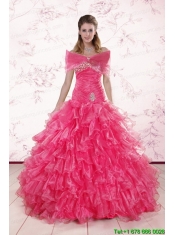 2015 Top Seller Sweetheart Hot Pink Quinceanera Dresses with  Ruffles