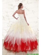 2015 Unique Multi Color Sweetheart Ruffled Quinceanera Dresses wth Beading