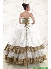 2015 Unique  Strapless Leopard Quinceanera Dresses with Hand Made Flower