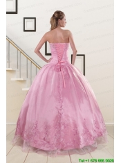 Beading and Appliques Baby Pink Quinceanera Dresses for 2015
