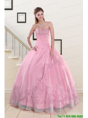 Beading and Appliques Baby Pink Quinceanera Dresses for 2015