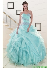 Beading and Ruffles Pretty Quinceanera Dresses in Turquoise for 2015