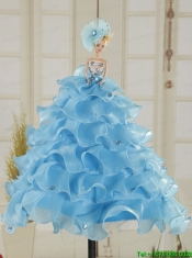 Beading and Ruffles Pretty Quinceanera Dresses in Turquoise for 2015