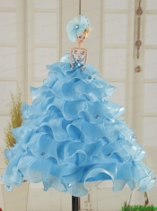 Beading Ruffles Aqua Blue Organza Quinceanera Dresses for 2015