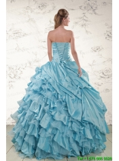 Beading Ruffles Aqua Blue Organza Quinceanera Dresses for 2015