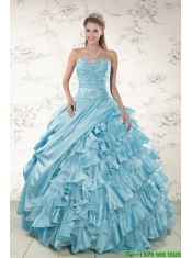 Beading Ruffles Aqua Blue Organza Quinceanera Dresses for 2015