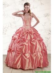 Beautiful Beading and Appliques Watermelon Red Sweet 16 Dresses