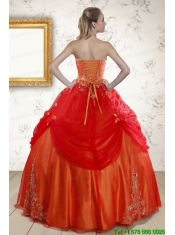 Beautiful Strapless Appliques Sweet 16 Dresses in Orange Red