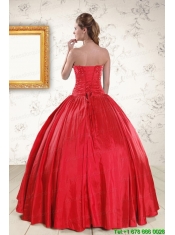 Cheap Red Strapless Quinceanera Dresses with Beading