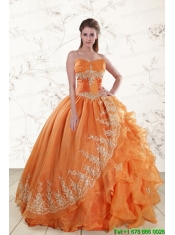 Cheap Strapless Appliques 2015 Quinceanera Dresses in Orange