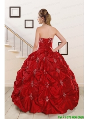 Cheap Sweetheart Appiques and Beading 2015 Quinceanera Dresses in Red