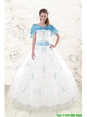 Cheap White Ball Gown Quinceanera Dresses with Appliques and Beading