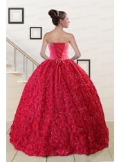 Customize Rolling Flower Beading 2015 Quinceanera Dresses in Coral Red