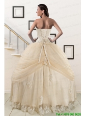 Elegant Appliques 2015 Champagne Quinceanera Dress with Wraps