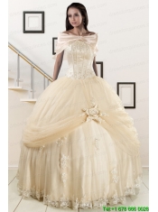 Elegant Appliques 2015 Champagne Quinceanera Dress with Wraps