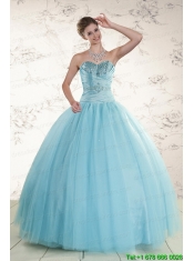 Elegant Beading 2015 Quinceanera Dress in Baby Blue