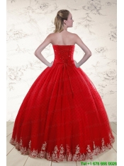 Elegant Red Strapless 2015 Quinceanera Dresses with Appliques