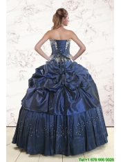 Embroidery and Pick Ups Cheap Quinceanera Dress in Navy Blue