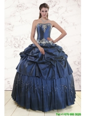 Embroidery and Pick Ups Cheap Quinceanera Dress in Navy Blue