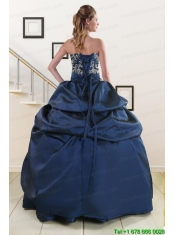 Fast Delivery Embroidery and Beading Quinceanera Dresses in Navy Blue
