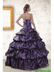 Fast Delivery Sweetheart Purple Sweet 15 Dresses with Appliques for 2015