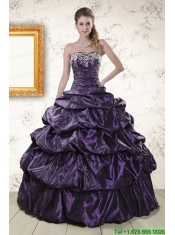 Fast Delivery Sweetheart Purple Sweet 15 Dresses with Appliques for 2015