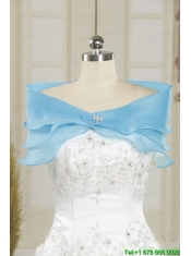 Fast Delivery White and Baby Blue Ball Gown Quinceanera Dress for 2015
