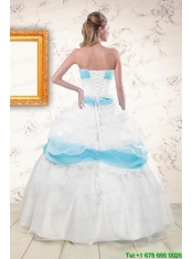 Fast Delivery White and Baby Blue Ball Gown Quinceanera Dress for 2015