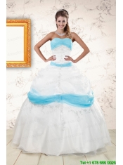 Fast Delivery White and Baby Blue Ball Gown Quinceanera Dress for 2015