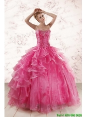 Hot Pink Sweetheart Beading Quinceanera Dresses with Brush Train