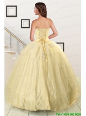 Latest Appliques Quinceanera Dress in Light Yellow For 2015
