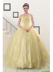 Latest Appliques Quinceanera Dress in Light Yellow For 2015