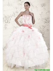 Most Popular White Quinceanera Dresses with Pink Appliques and Ruffles
