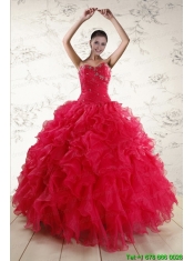 New Style Sweetheart Beading 2015 Quinceanera Dresses in Coral Red