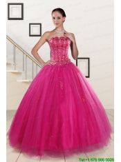 Perfect Fuchsia Quinceanera Dresses with Beading and Appliques for 2015