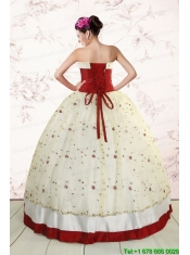 Popular Multi Color 2015 Quinceanera Gowns with Appliques and Bowknots