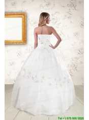 Pretty White Strapless Embroidery 2015 Sweet 16 Dresses