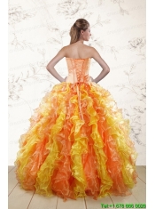 Puffy Luxurious 2015 Quinceanera Dresses with Appliques and Ruffles