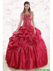 Puffy Strapless Hot Pink Quinceanera Dresses with Embroidery